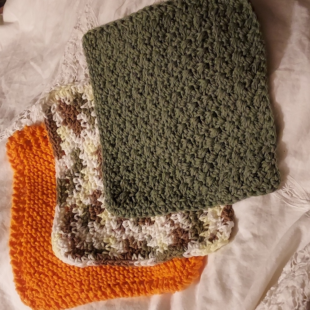 🟢New Handcrafted dish cloths bundle Cotton crochet  like Grannys S